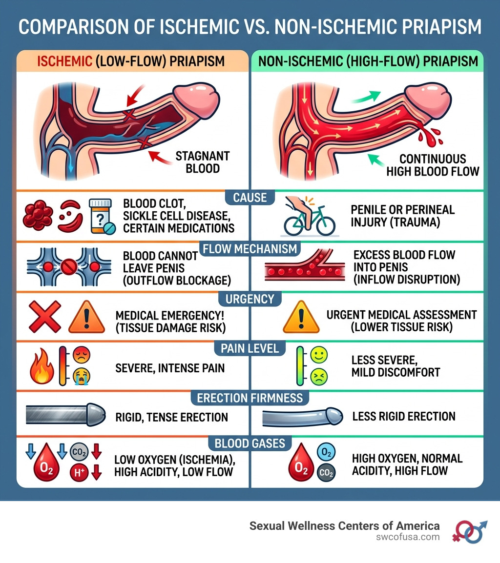 Comparison of Ischemic vs Non-Ischemic Priapism - pain on erection infographic 
