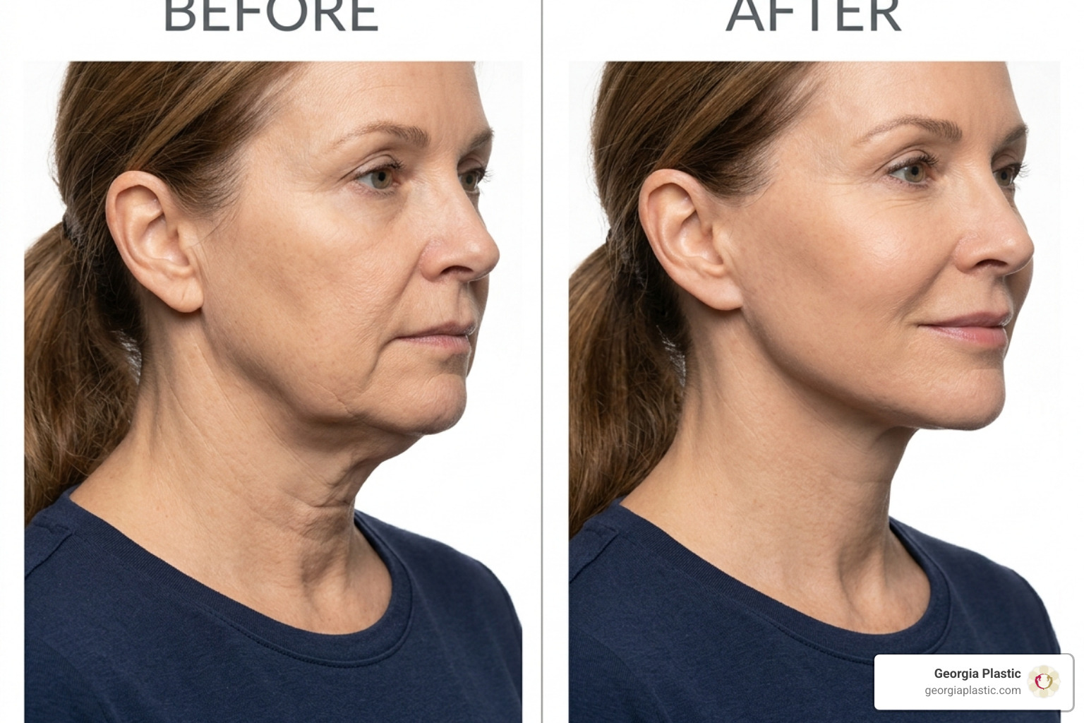 Before and after neck contouring results showing a sharp jawline - neck lift atlanta Before and after neck contouring results showing a sharp jawline - neck lift atlanta