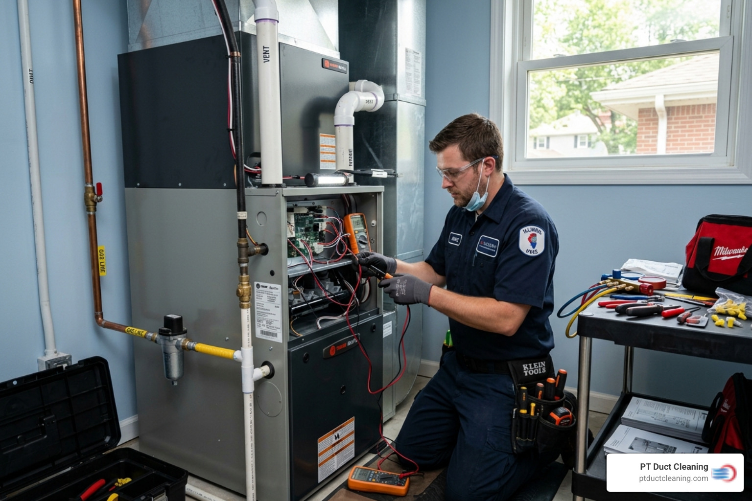 HVAC technician performing a precise furnace installation and checking connections - furnace installation park ridge