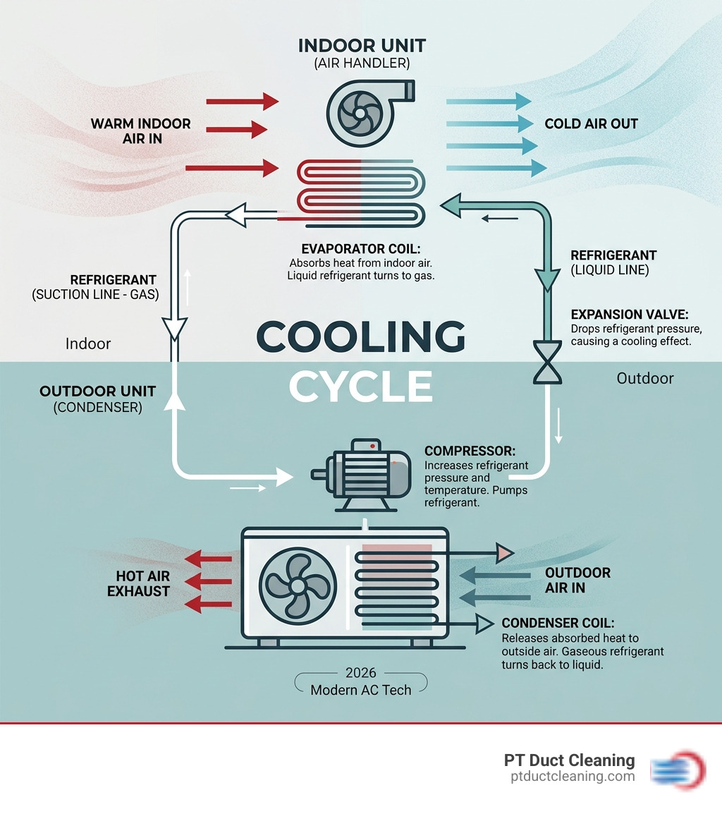 Infographic explaining how a central air conditioning system works - affordable air conditioner repair infographic 