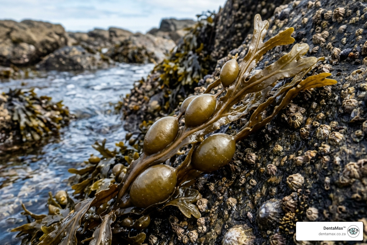 Close up of Ascophyllum nodosum air bladders showing annual growth patterns - Ascophyllum harvested North Atlantic