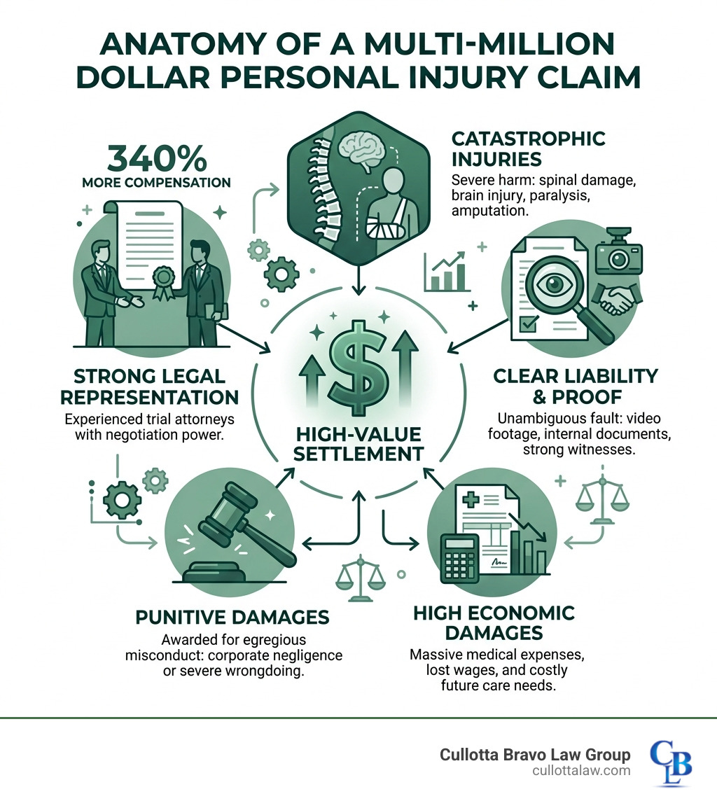 Anatomy of a multi-million dollar personal injury claim infographic - Multi million dollar settlements infographic 