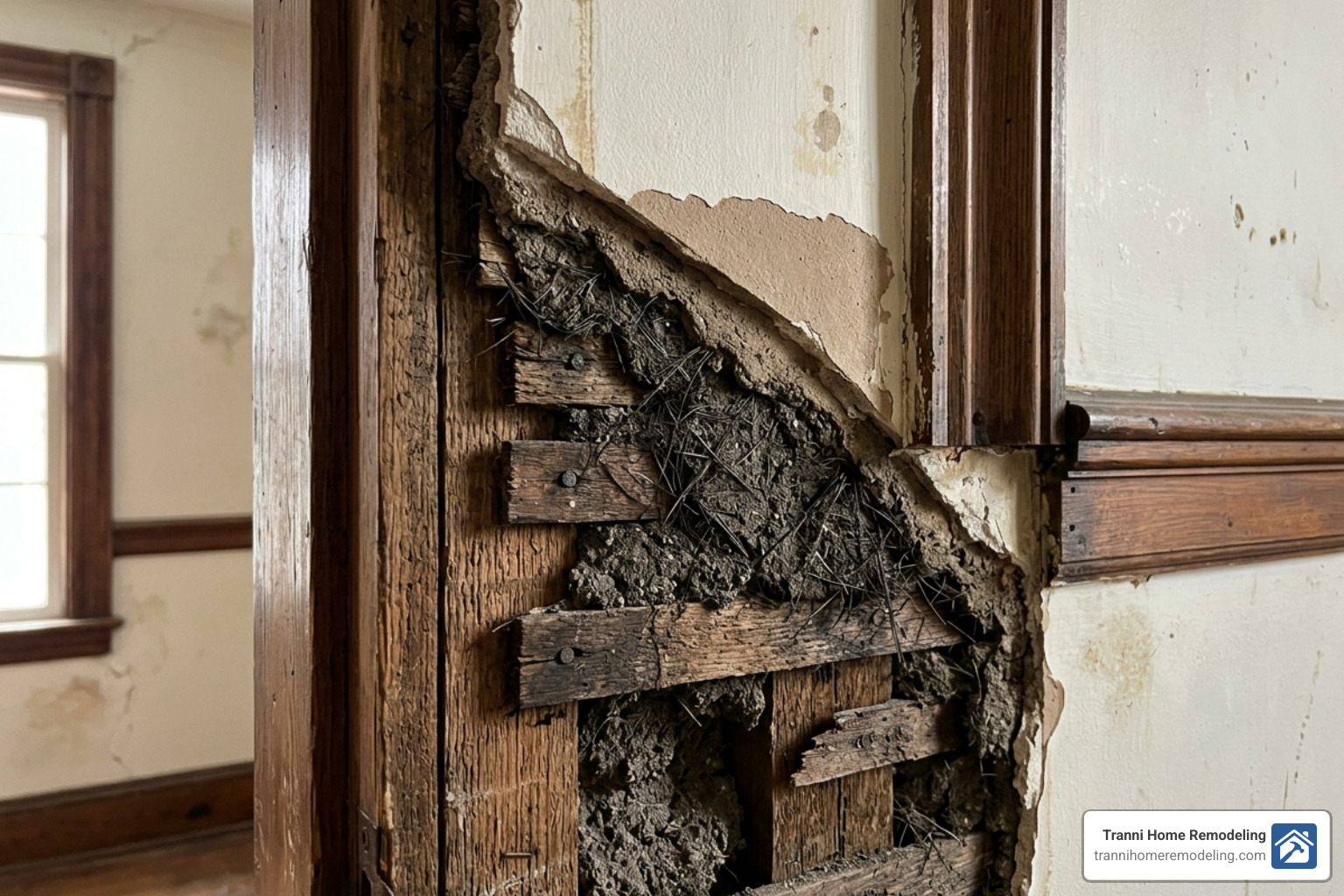 Traditional horsehair plaster showing the scratch coat - Historic plaster repair