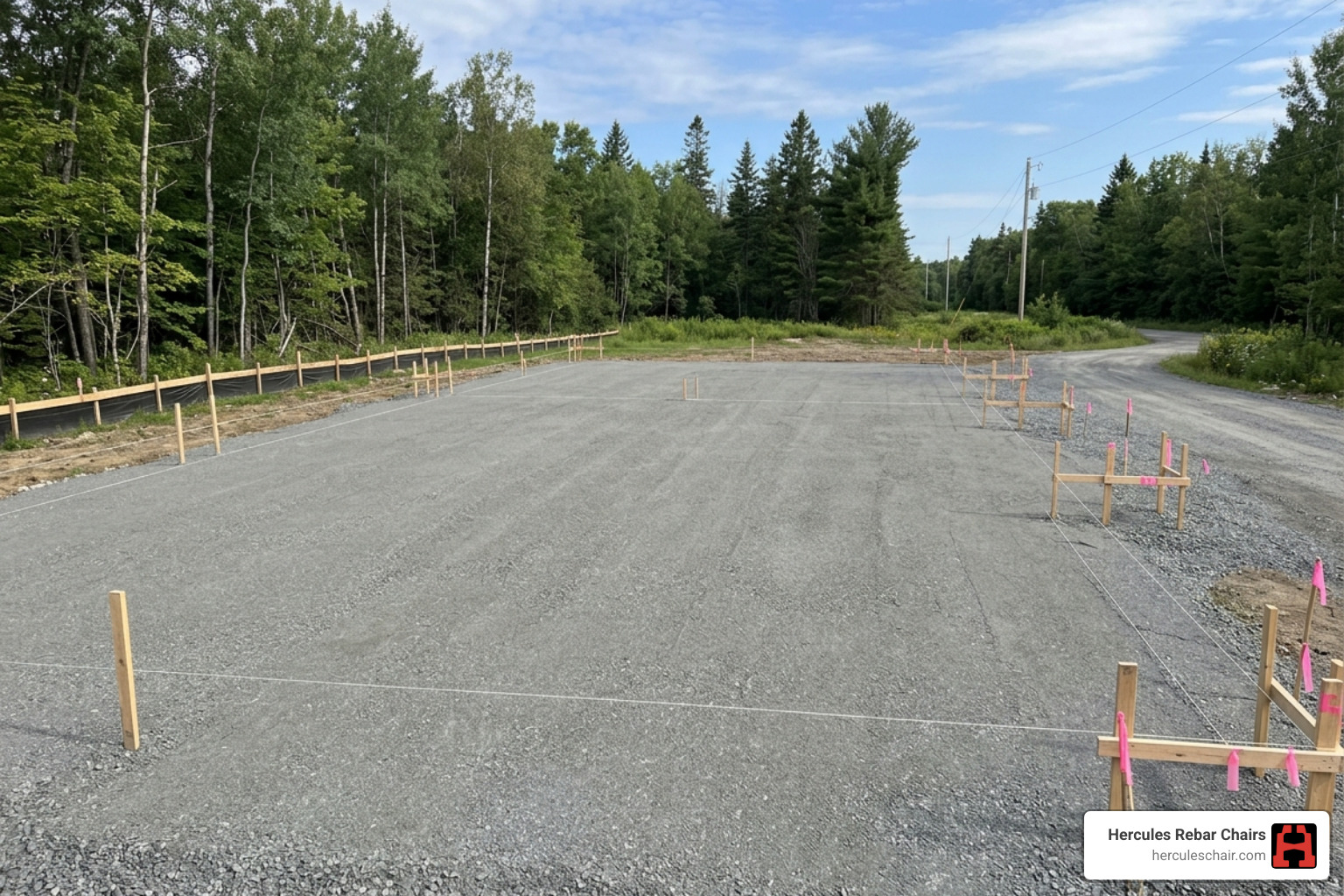 leveled construction site with a compacted gravel base ready for forms - concrete slab pouring leveled construction site with a compacted gravel base ready for forms - concrete slab pouring