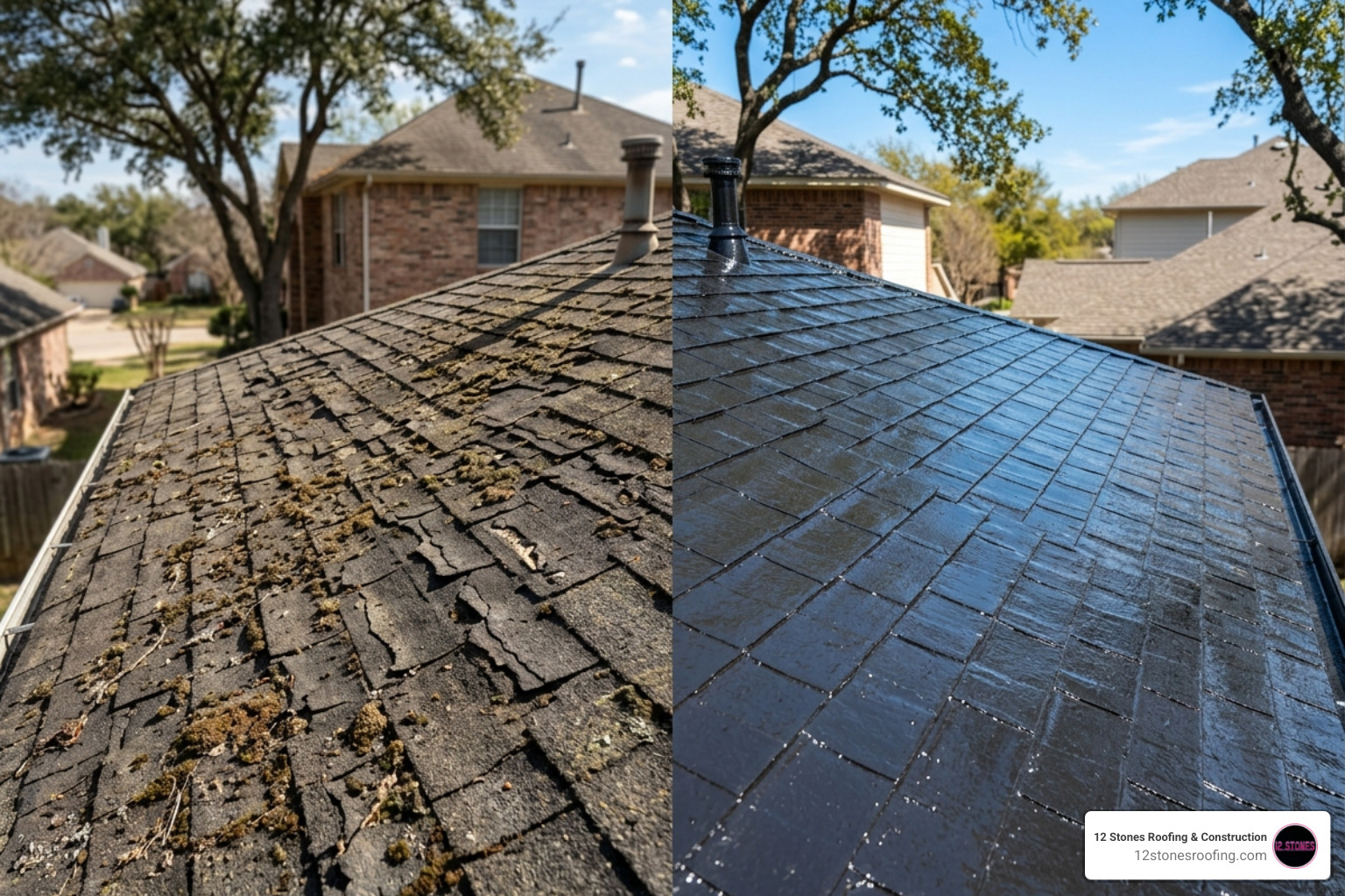comparing aged shingles to restored coatings - roof restoration in pasadena tx