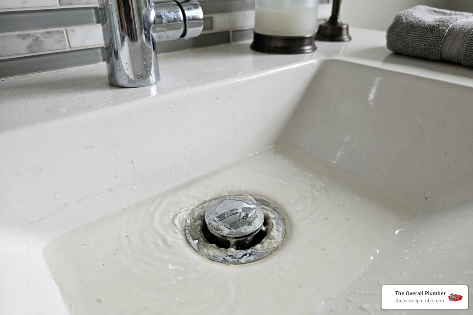 Slow-draining bathroom sink with soap scum buildup - sink drain cleaning Slow-draining bathroom sink with soap scum buildup - sink drain cleaning
