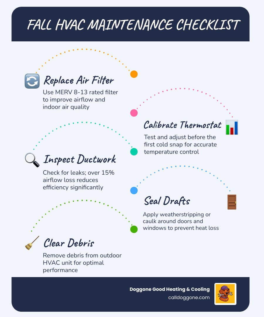 Infographic showing fall HVAC maintenance checklist and benefits for Louisiana homeowners - fall heating preparation for
