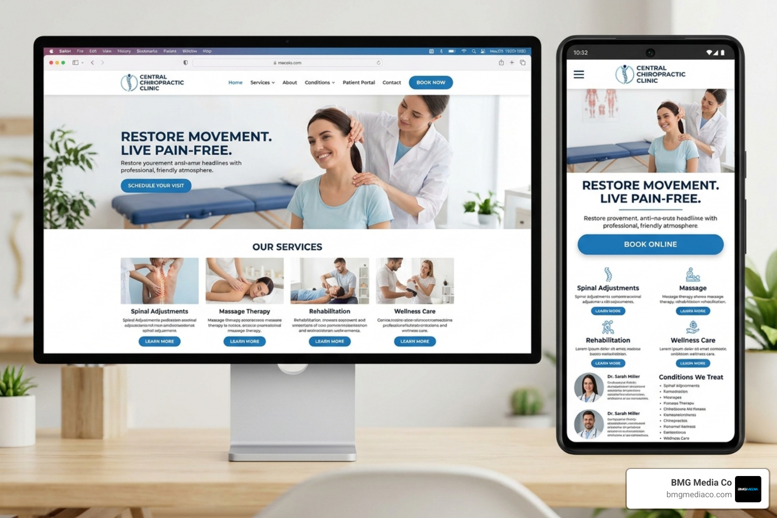 Comparison of a responsive mobile chiropractic site versus a desktop version - chiropractor website development