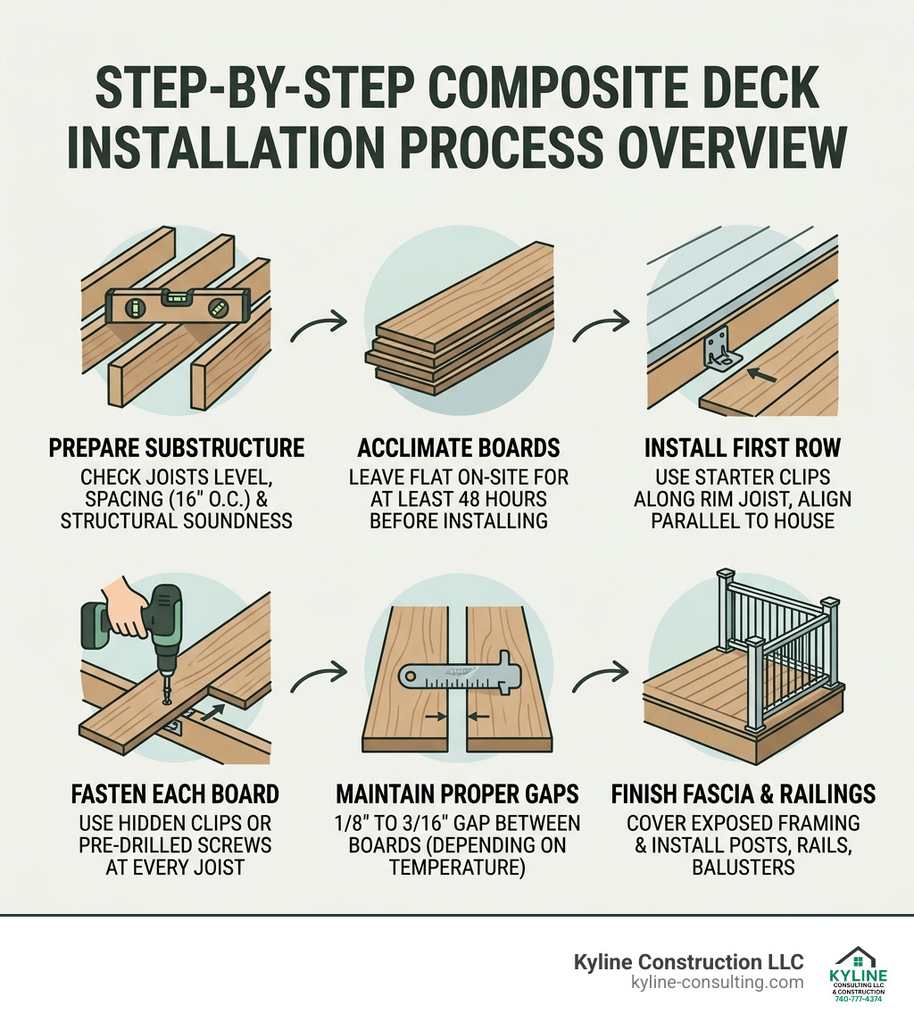 Step-by-step composite deck installation process infographic overview - composite deck installation infographic Step-by-step composite deck installation process infographic overview - composite deck installation infographic