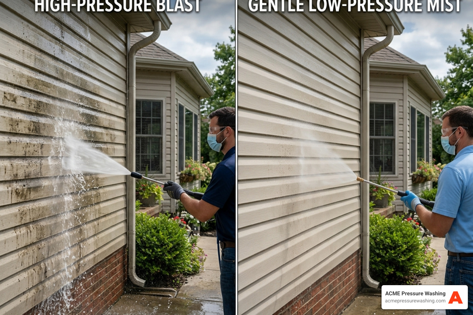 comparing high-pressure streams vs. low-pressure mist - house power washing