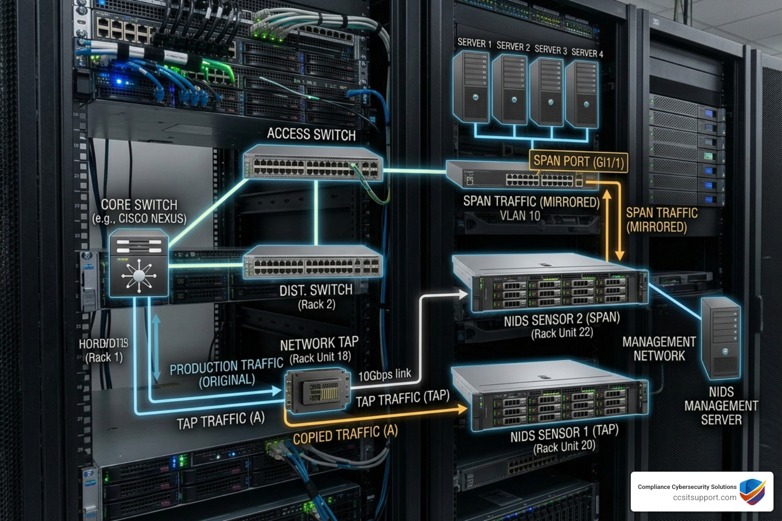 Network diagram showing the use of TAP and SPAN ports for NIDS deployment - network intrusion detection system Network diagram showing the use of TAP and SPAN ports for NIDS deployment - network intrusion detection system