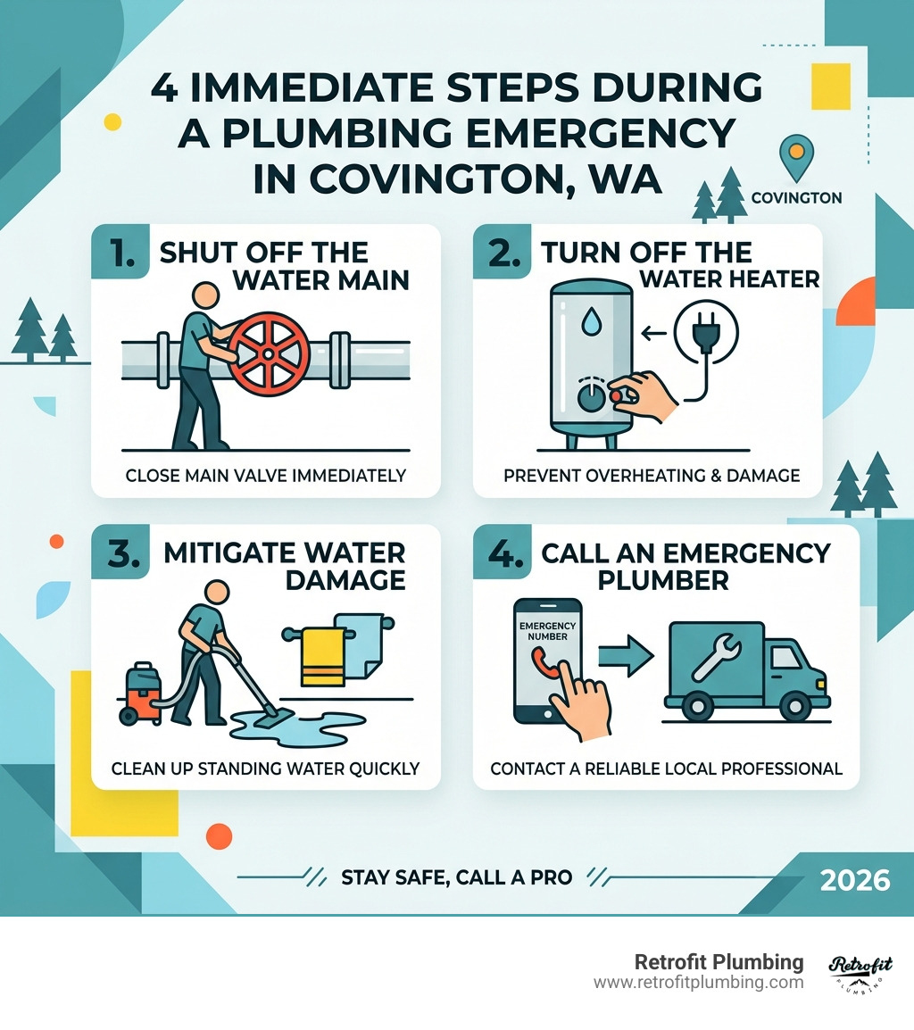 4 immediate steps to take during a plumbing emergency in Covington WA - covington emergency plumber infographic 