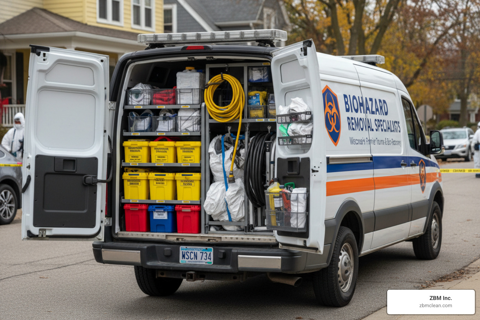 Specialized cleaning vehicle and containment equipment - crime scene cleaning job