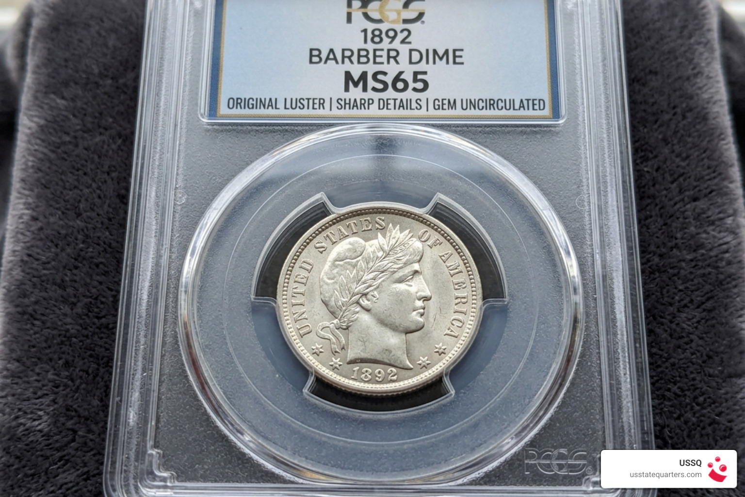 High-grade MS65 1892 Barber Dime in professional PCGS grading slab showing luster and sharp details - 1892 liberty dime