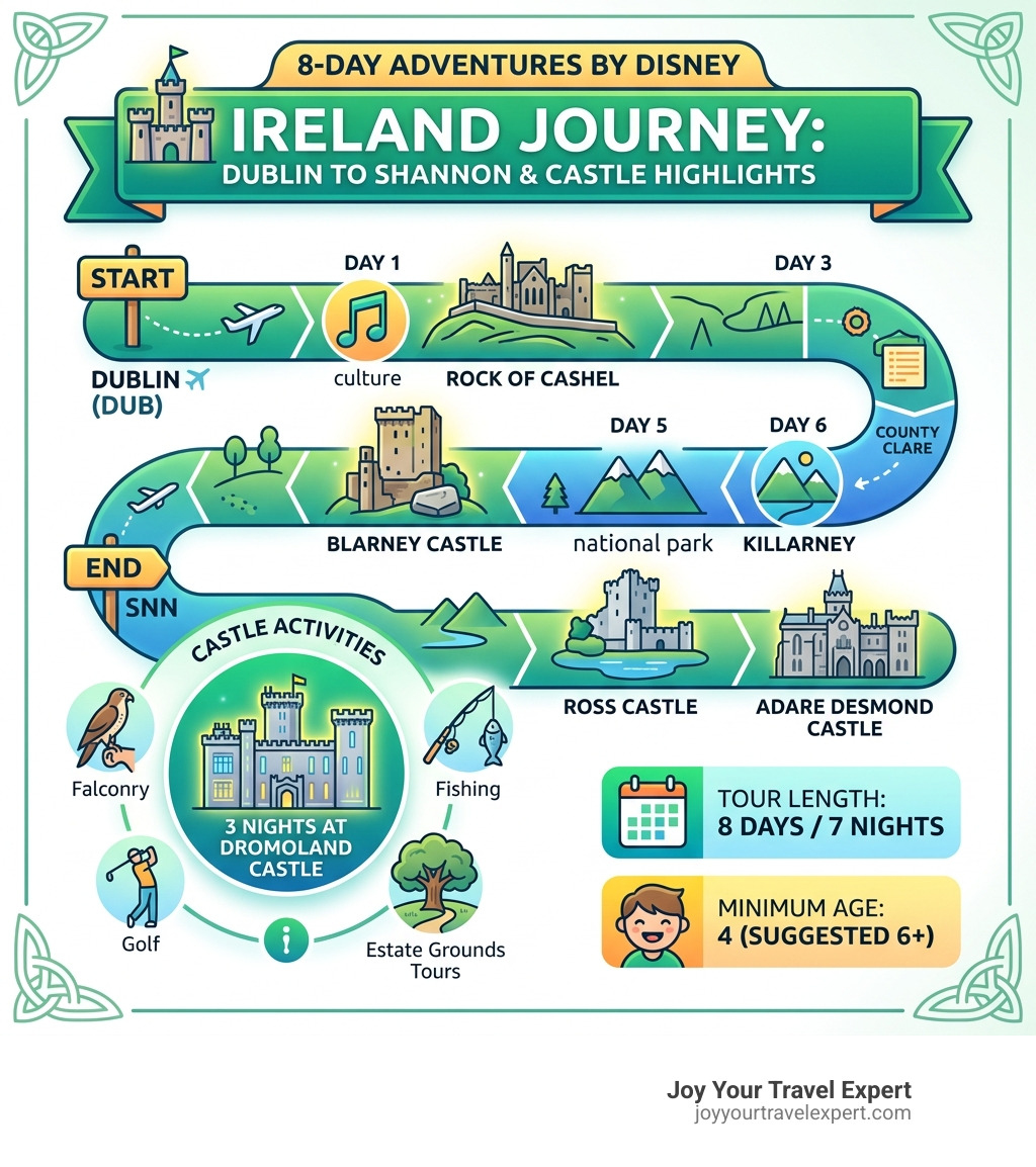 Infographic: Adventures by Disney Ireland journey from Dublin to Shannon with castle highlights - Adventures by Disney