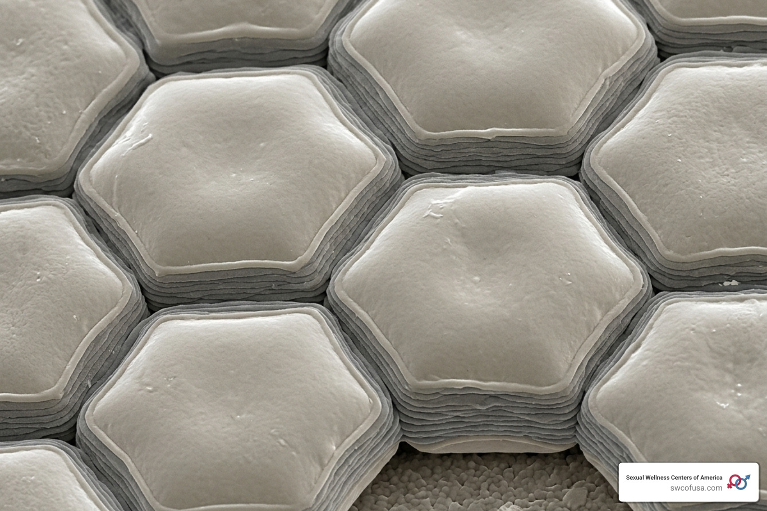 A microscopic view of healthy, hydrated skin cells showing a strong lipid barrier - face cream with peptides and ceramides