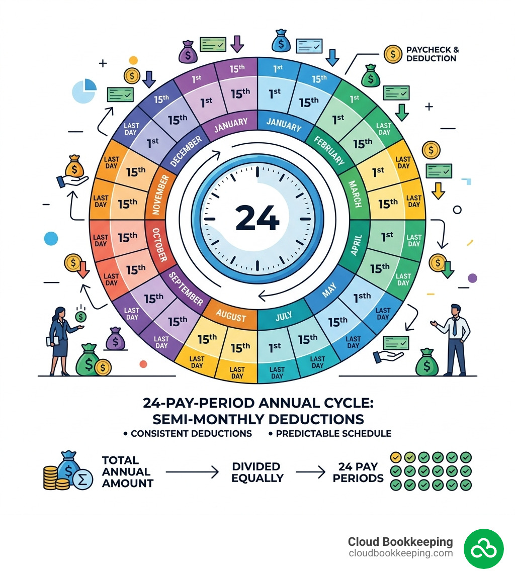 Infographic showing the 24-pay-period annual cycle for semi-monthly payroll deductions - what does semi monthly payroll Infographic showing the 24-pay-period annual cycle for semi-monthly payroll deductions - what does semi monthly payroll