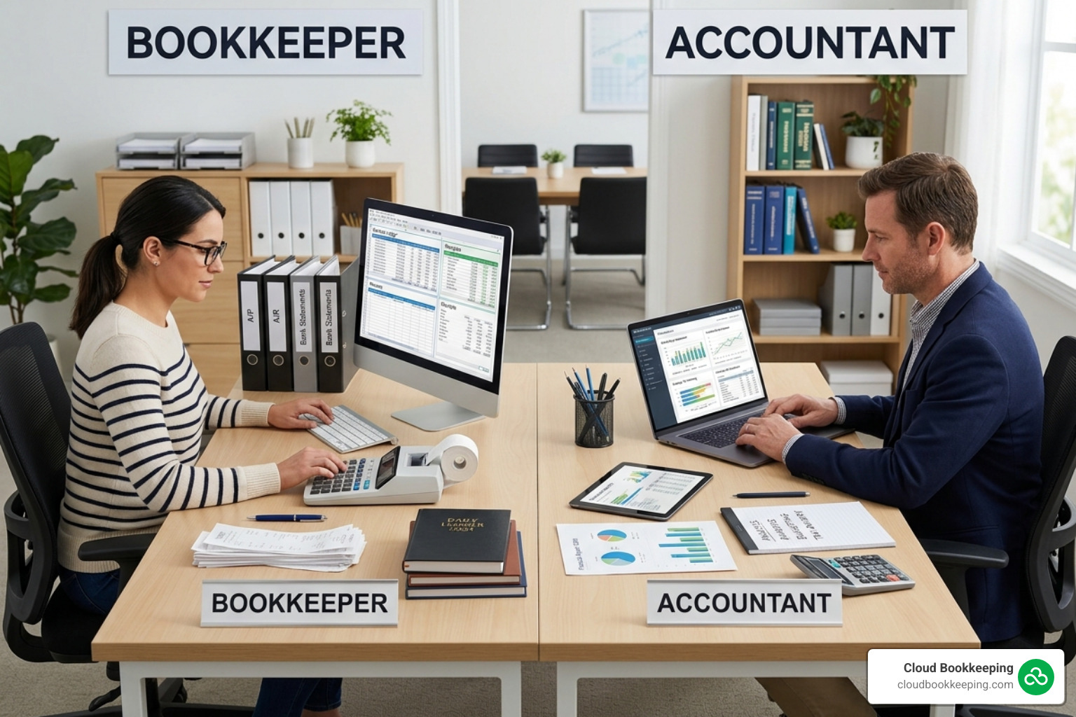 Side-by-side comparison of daily ledger entries versus a high-level financial analysis report - what is the difference