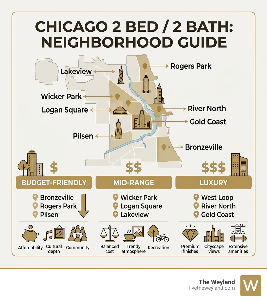 Infographic showing 2 bed 2 bath Chicago neighborhoods, price ranges, and key amenities by area - 2 bed 2 bath chicago Infographic showing 2 bed 2 bath Chicago neighborhoods, price ranges, and key amenities by area - 2 bed 2 bath chicago