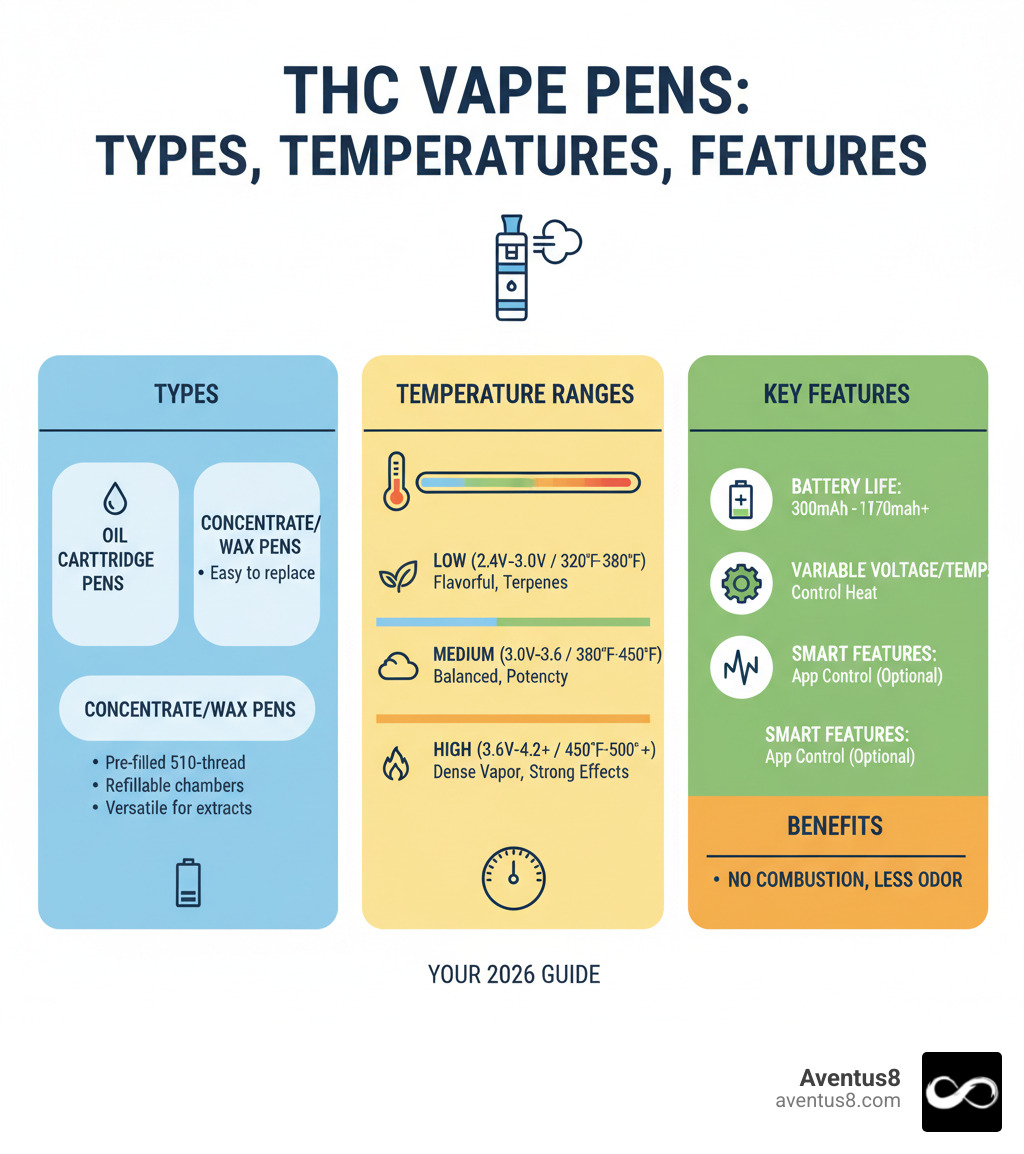 How THC vape pens work: types, temperature ranges, and key features compared - best thc vape pens 2024 infographic 