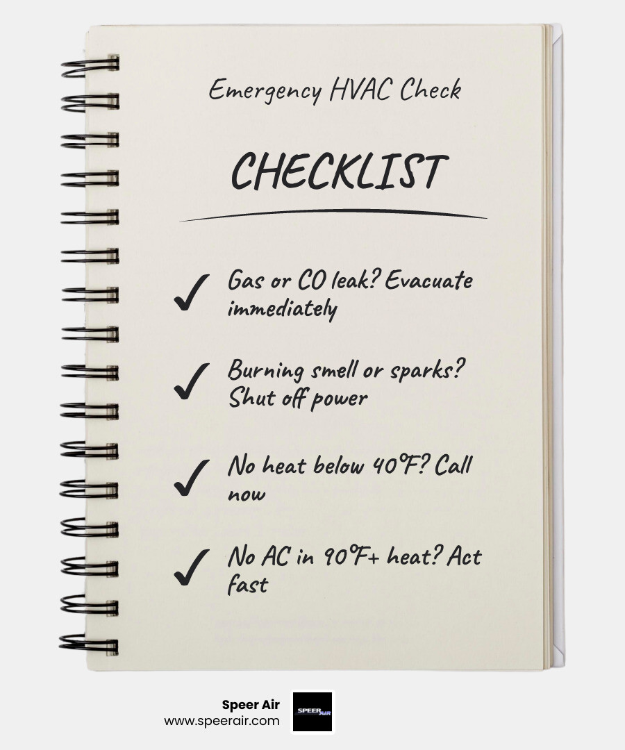 30-second HVAC emergency checklist infographic with yes/no decision tree - when an hvac failure is a true emergency 30-second HVAC emergency checklist infographic with yes/no decision tree - when an hvac failure is a true emergency
