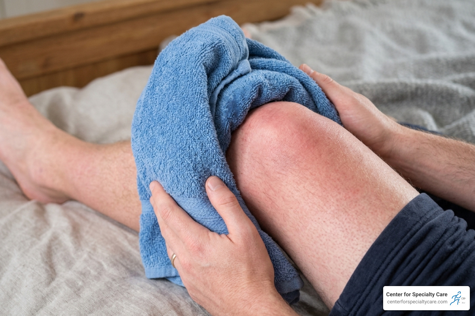 A cold compress applied to a swollen knee injury to reduce inflammation - is heat or ice better for tendon pain