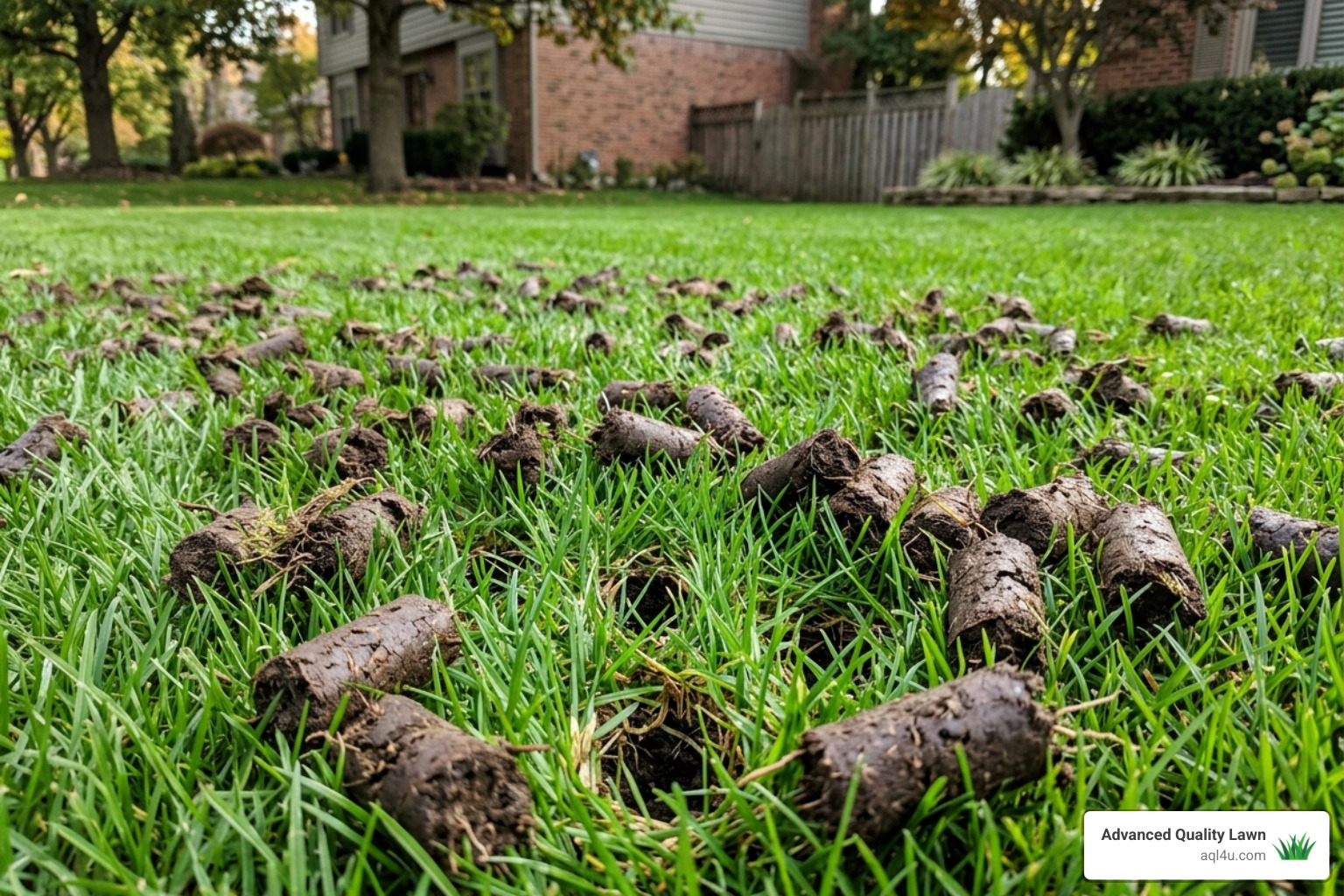 core aeration plugs on a healthy green lawn - akron lawn weed control core aeration plugs on a healthy green lawn - akron lawn weed control