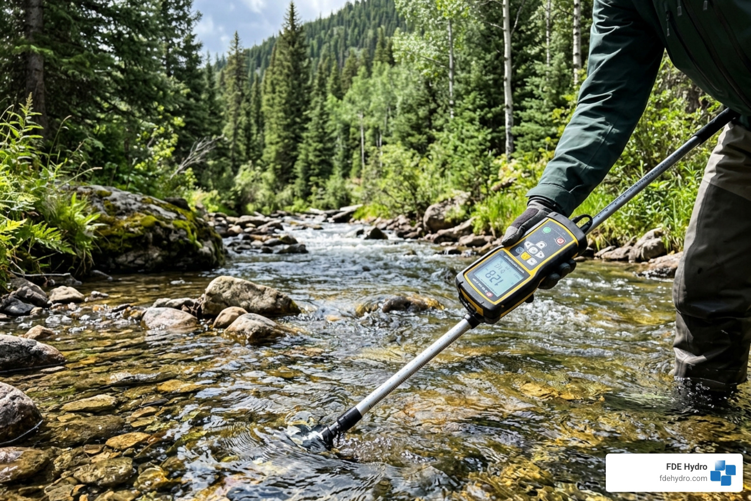 digital flow meter in a stream - Micro hydro power solutions