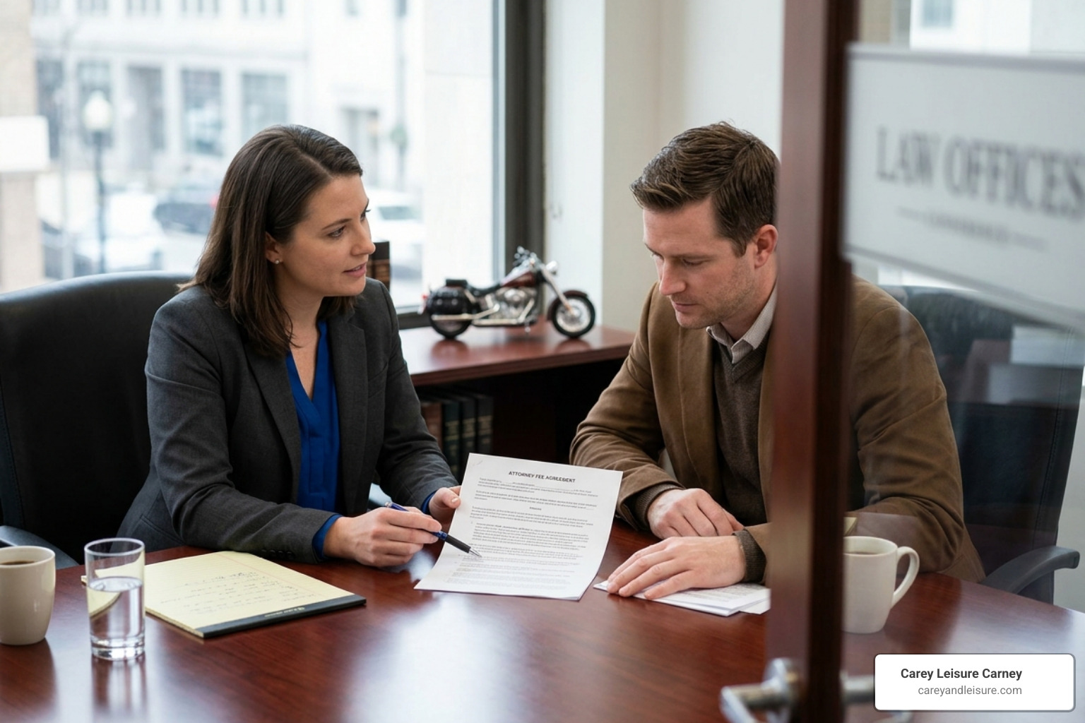 legal documents and court filings for motorcycle accident case - Motorcycle accident lawyer fees