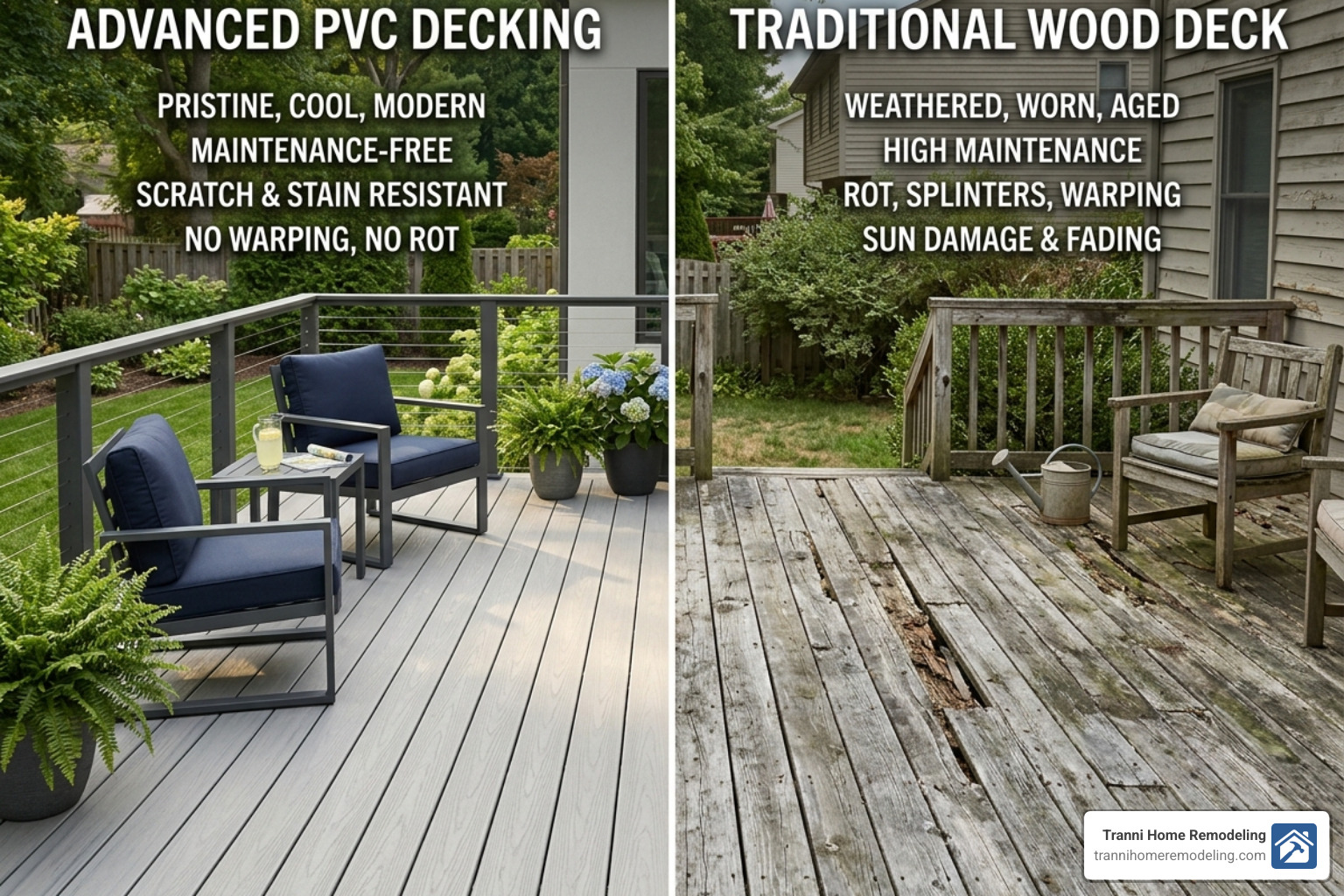 Advanced PVC vs traditional wood comparison - timbertech contractors near me