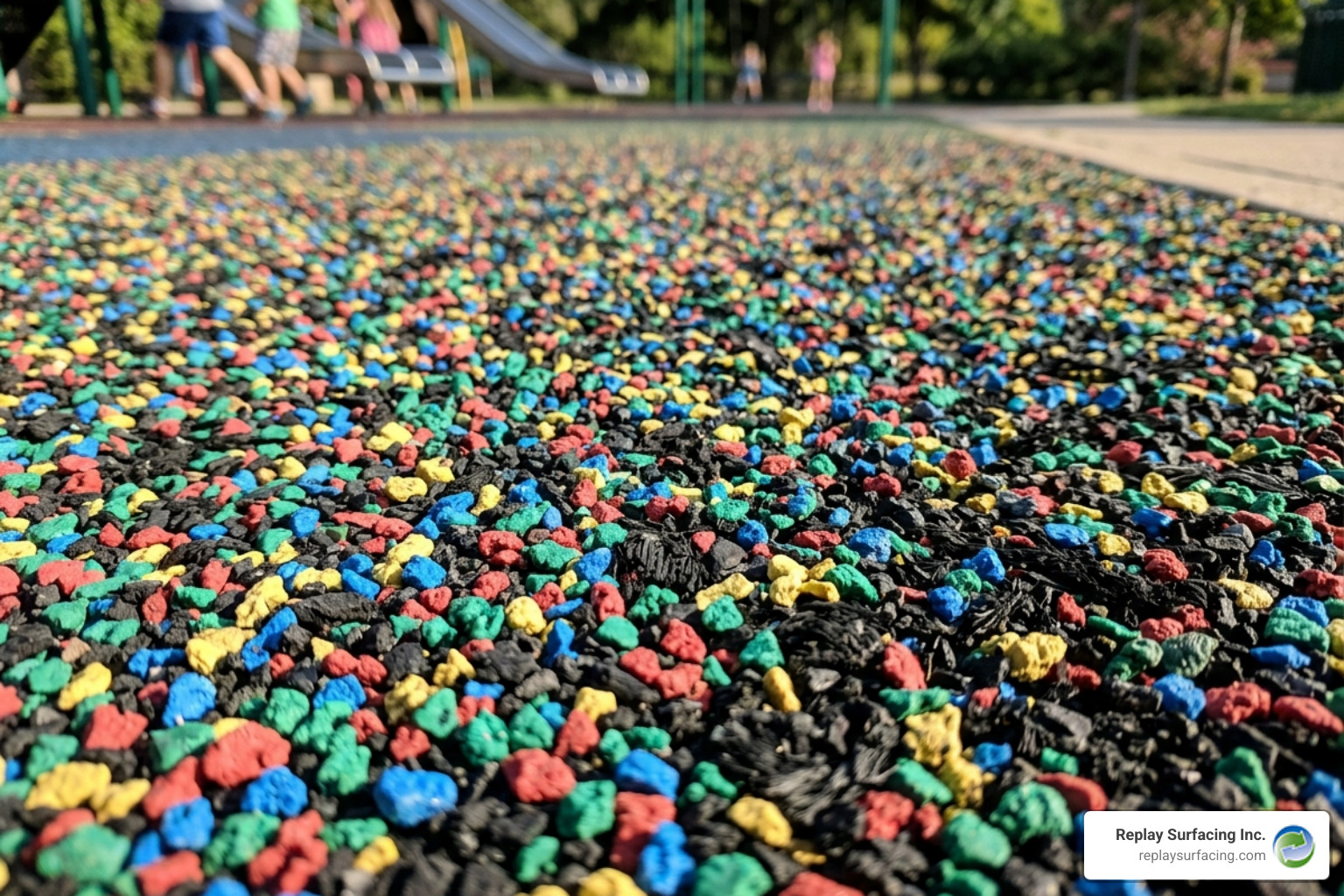 various rubber surfacing textures including EPDM granules and SBR buffings - playground safety rubber surface in North Carolina