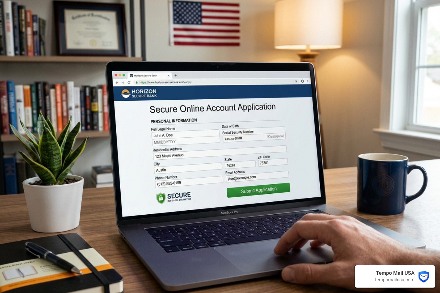 Secure online bank application process on a laptop - high yield savings account rates