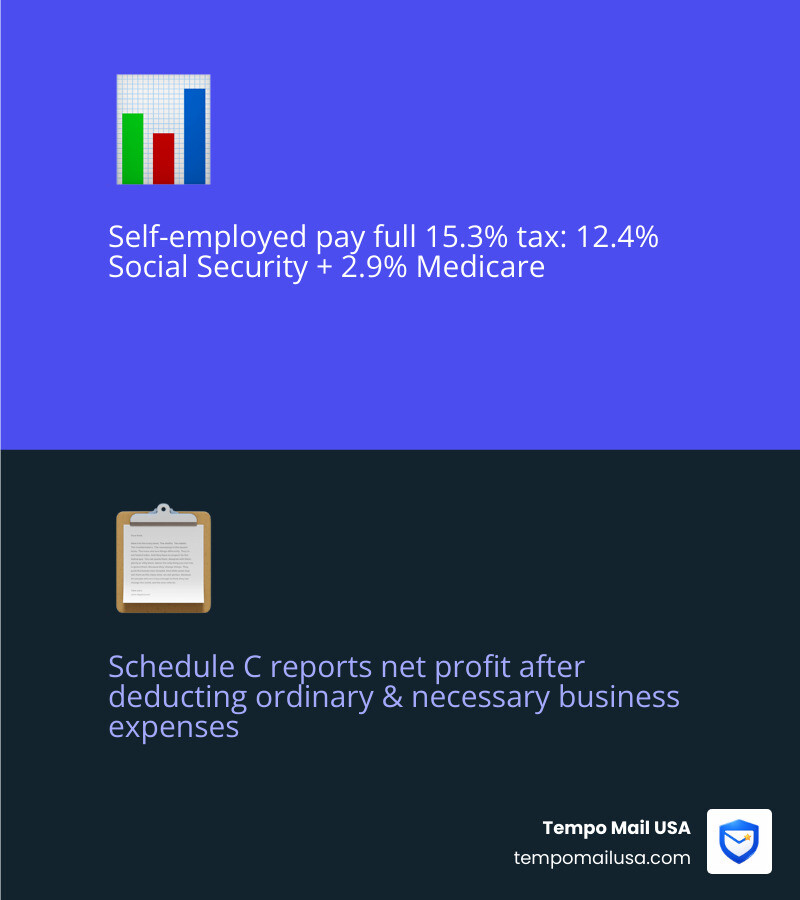 Infographic showing top 5 self-employed tax software compared by federal cost, state cost, Schedule C support, and expert Infographic showing top 5 self-employed tax software compared by federal cost, state cost, Schedule C support, and expert