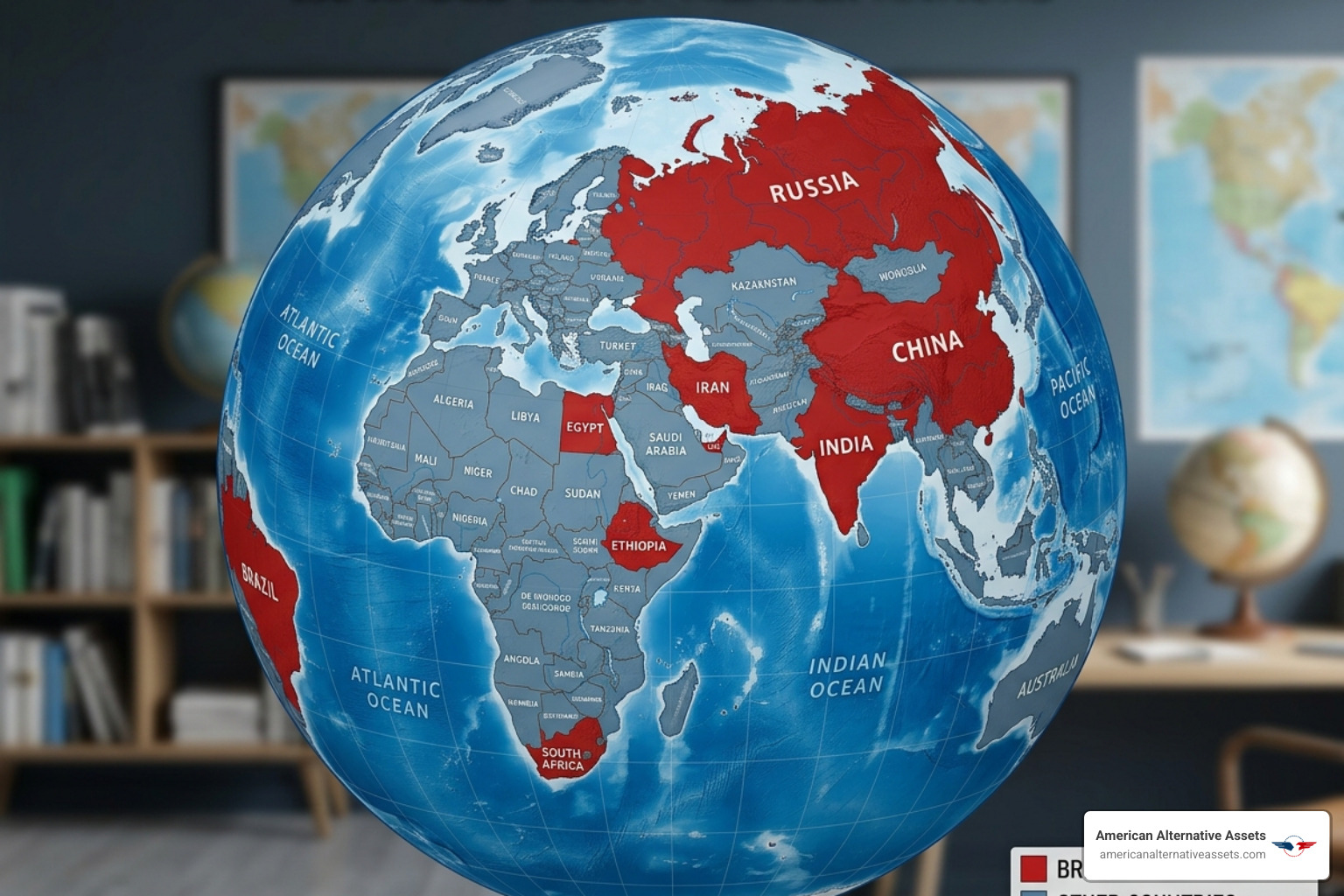 World map highlighting expanded BRICS+ member nations - brics nations vs us dollar