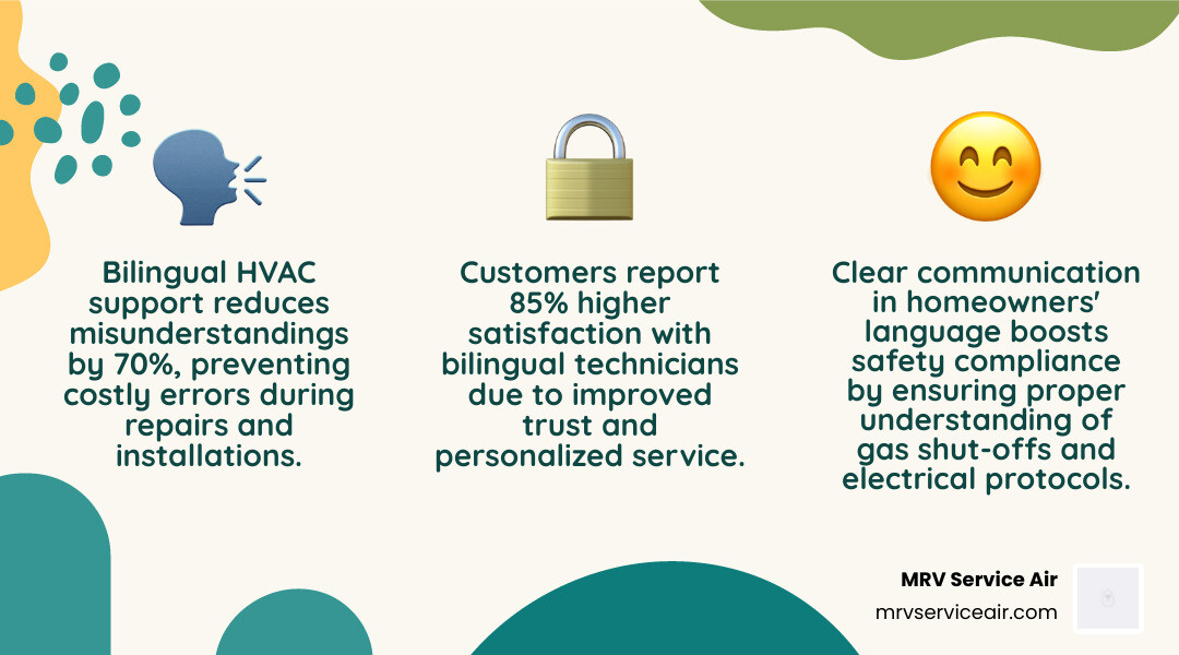 Infographic showing how bilingual HVAC support improves safety, trust, and customer satisfaction - benefits of choosing a Infographic showing how bilingual HVAC support improves safety, trust, and customer satisfaction - benefits of choosing a