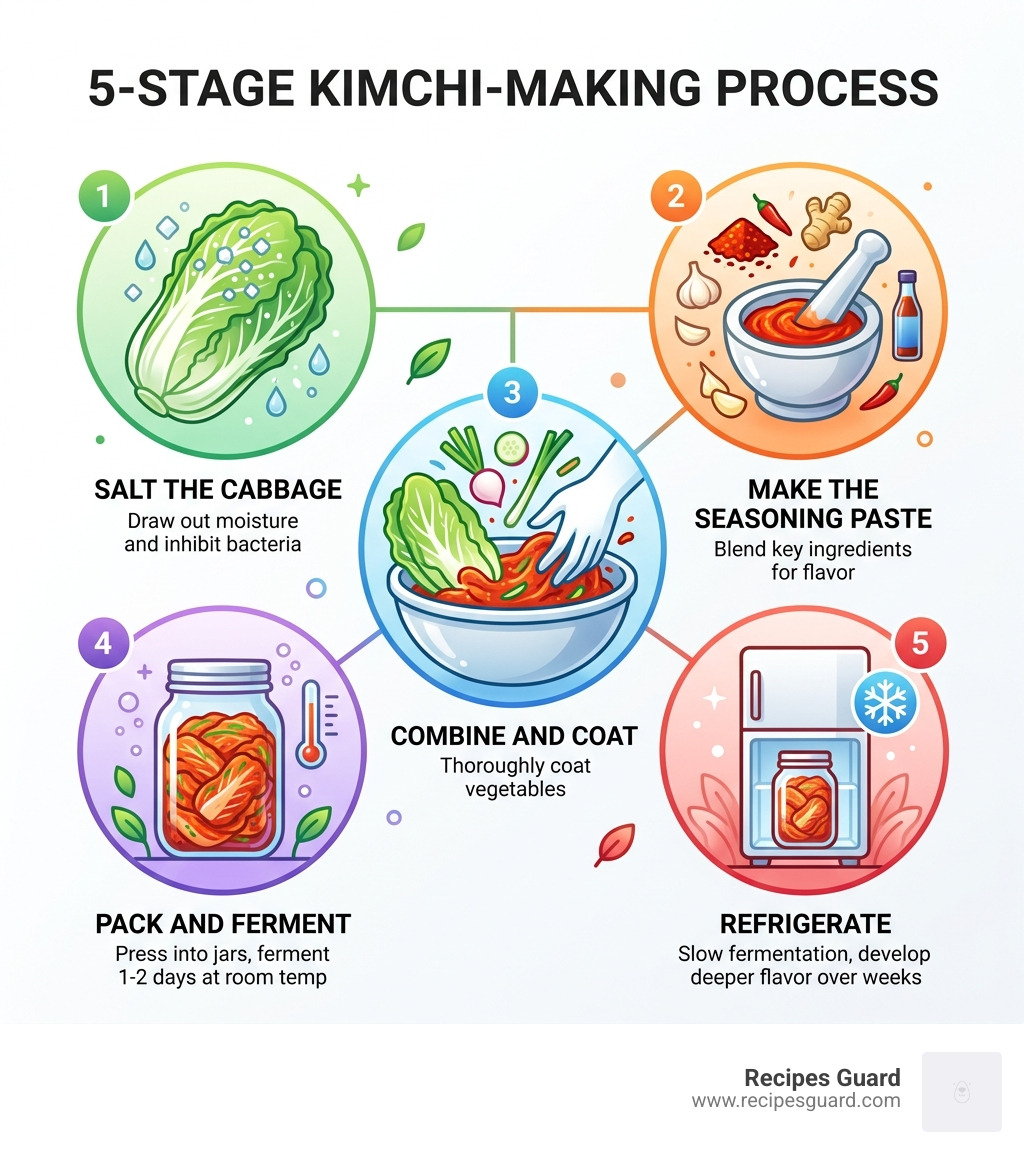 5-stage kimchi-making process infographic from salting to refrigeration - process of making kimchi infographic 