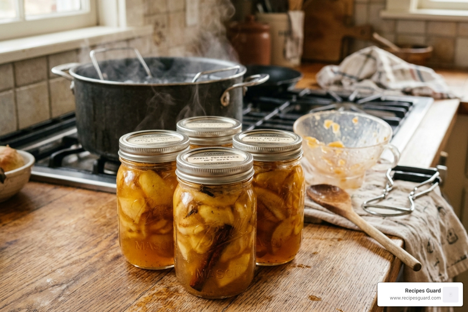 Sterilized mason jars ready for apple preserves - apple preservation recipes