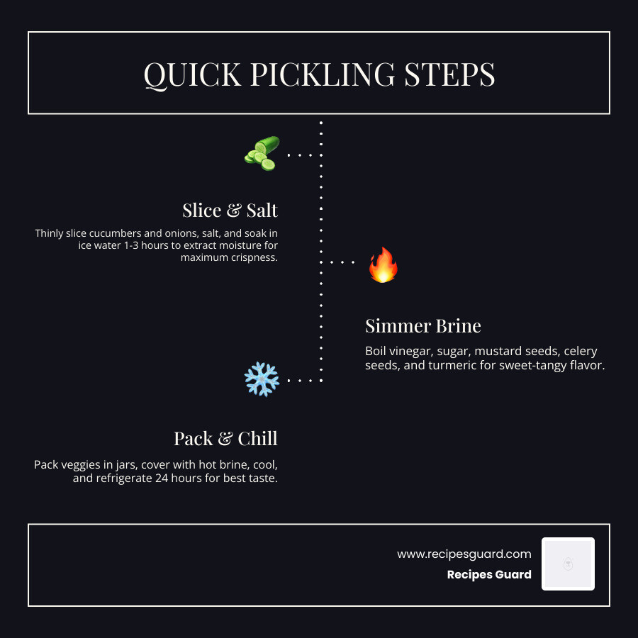 Quick pickling process for bread and butter pickles step by step infographic - bread and butter pickle recipe infographic