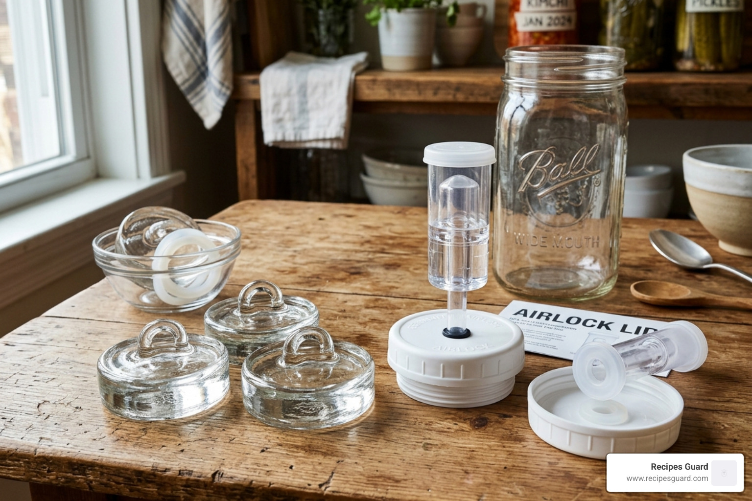 fermentation weights and airlock lids for mason jars - lacto fermentation preserving basics