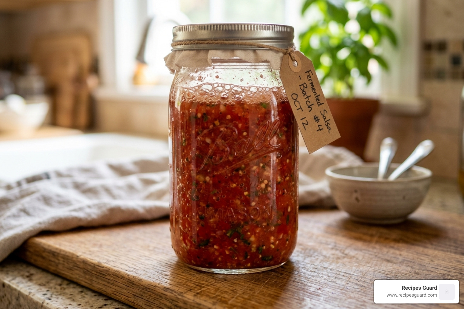 Healthy fermentation bubbles in a jar of red salsa - is fermented salsa safe to eat