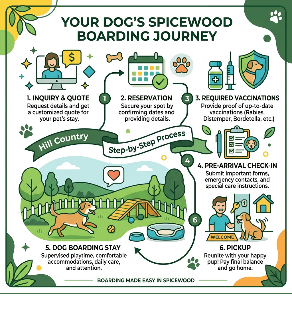 Step-by-step dog boarding process in Spicewood from inquiry to pickup - dog boarding Spicewood infographic Step-by-step dog boarding process in Spicewood from inquiry to pickup - dog boarding Spicewood infographic