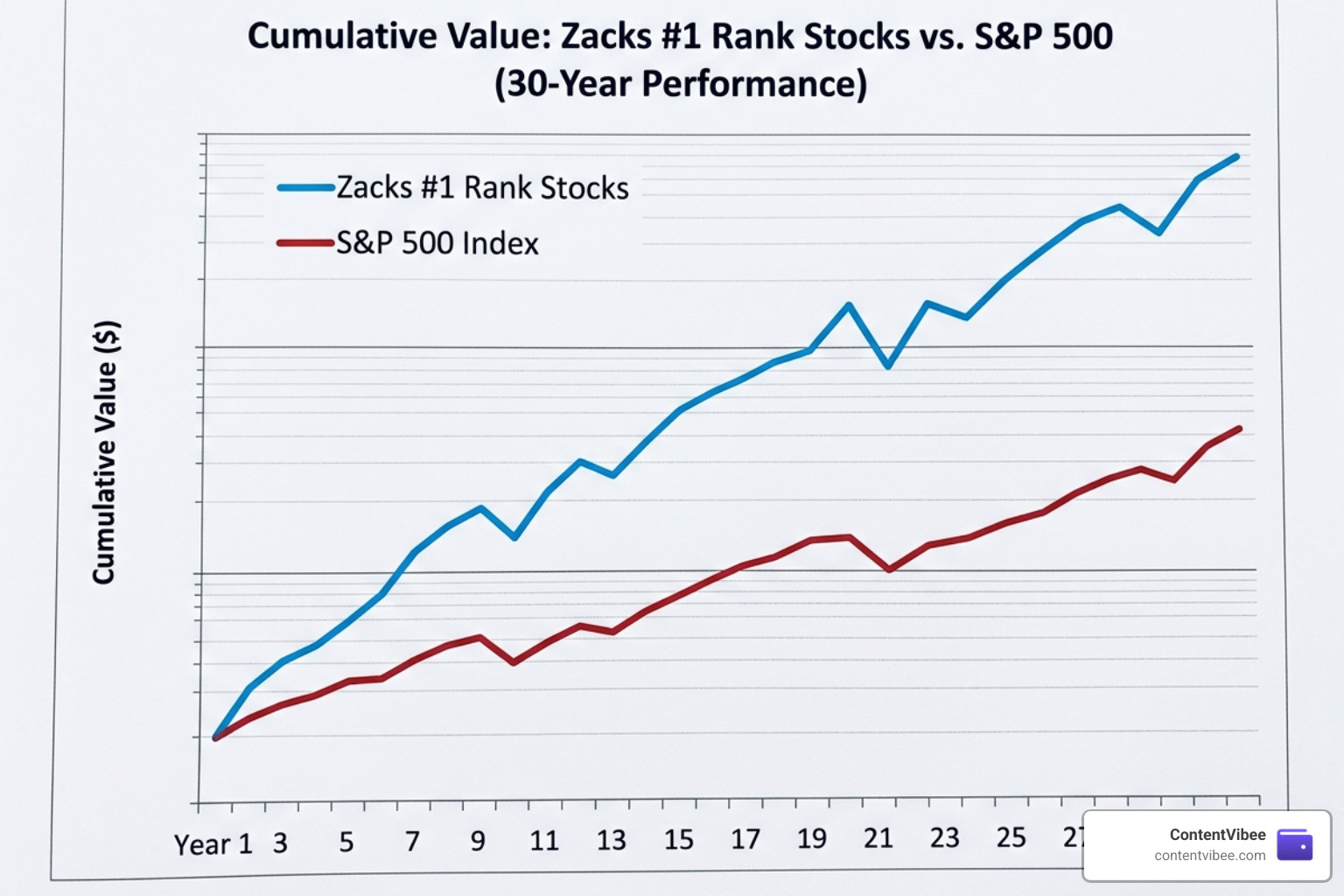 Performance chart showing Zacks #1 Rank vs S&P 500 cumulative growth - Zacks Investment Research Subscription Cost vs Value