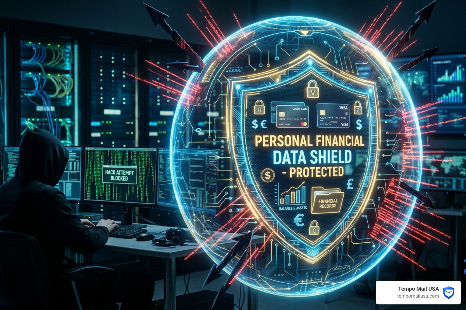 A digital privacy shield protecting personal financial data from external threats - Lincoln Investment Account Access Fraud