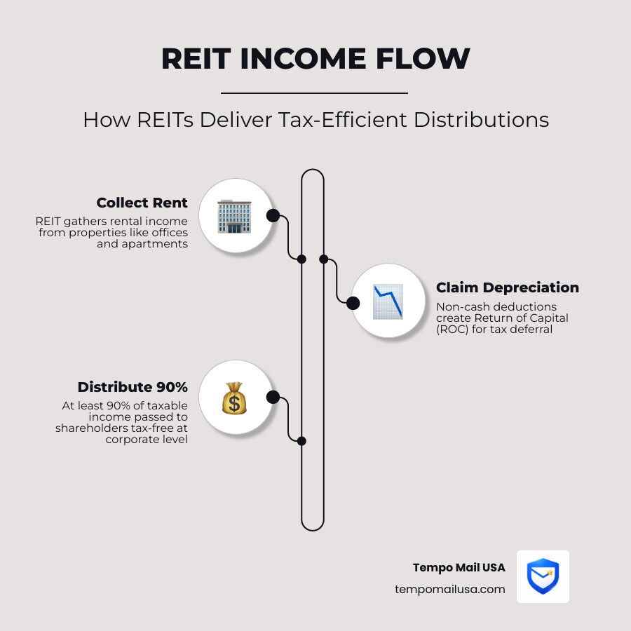 REIT structure diagram showing 90% income distribution flow from properties to investors - Real Estate Investment Trust Tax REIT structure diagram showing 90% income distribution flow from properties to investors - Real Estate Investment Trust Tax