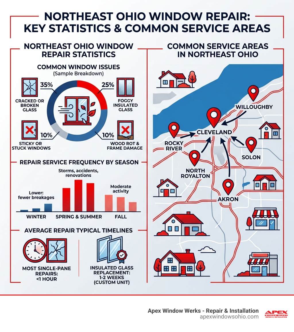 Northeast Ohio window repair statistics and common service areas infographic - get window fixed infographic Northeast Ohio window repair statistics and common service areas infographic - get window fixed infographic