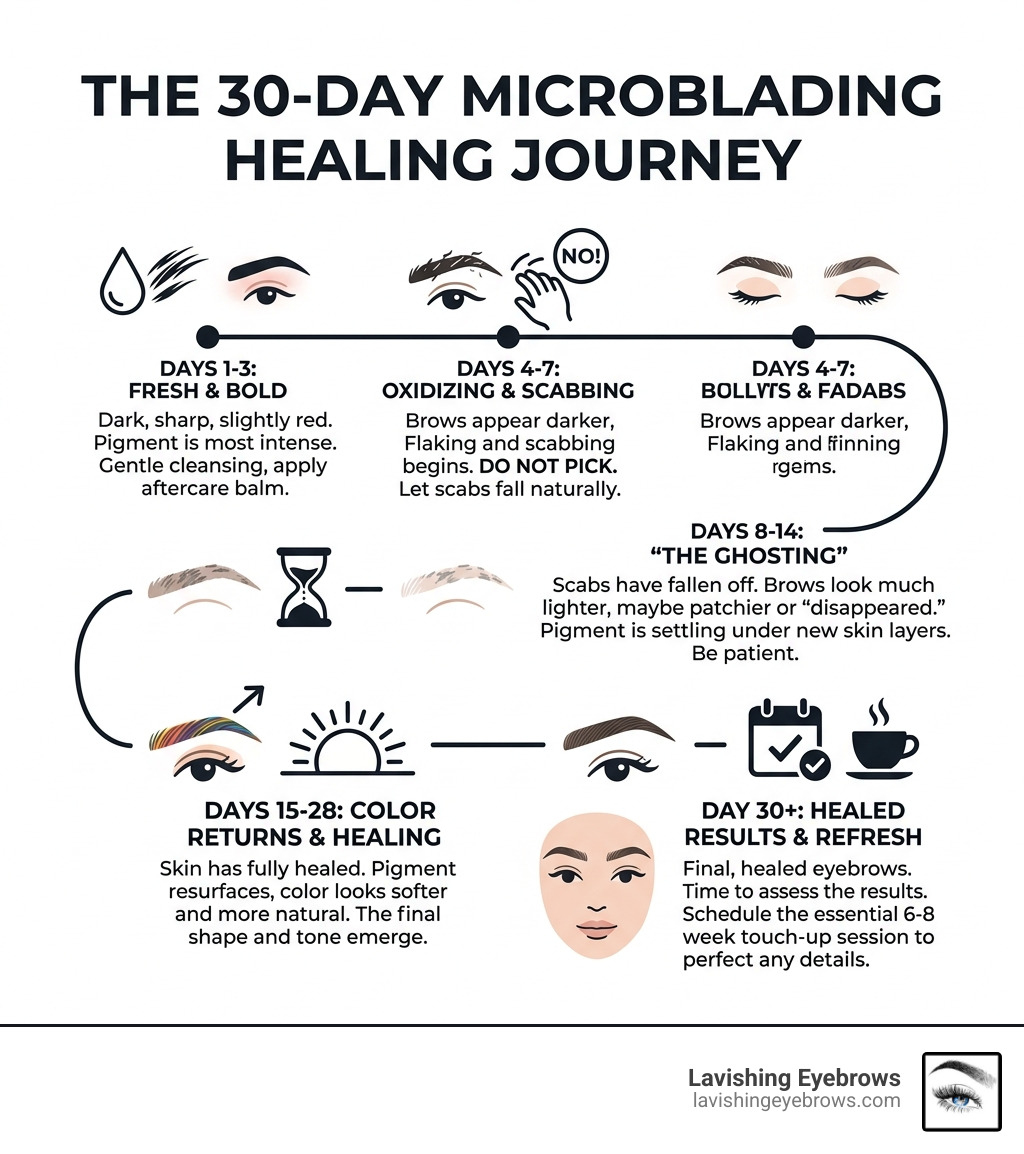 infographic showing the 30-day microblading healing stages - microblading Temecula infographic 