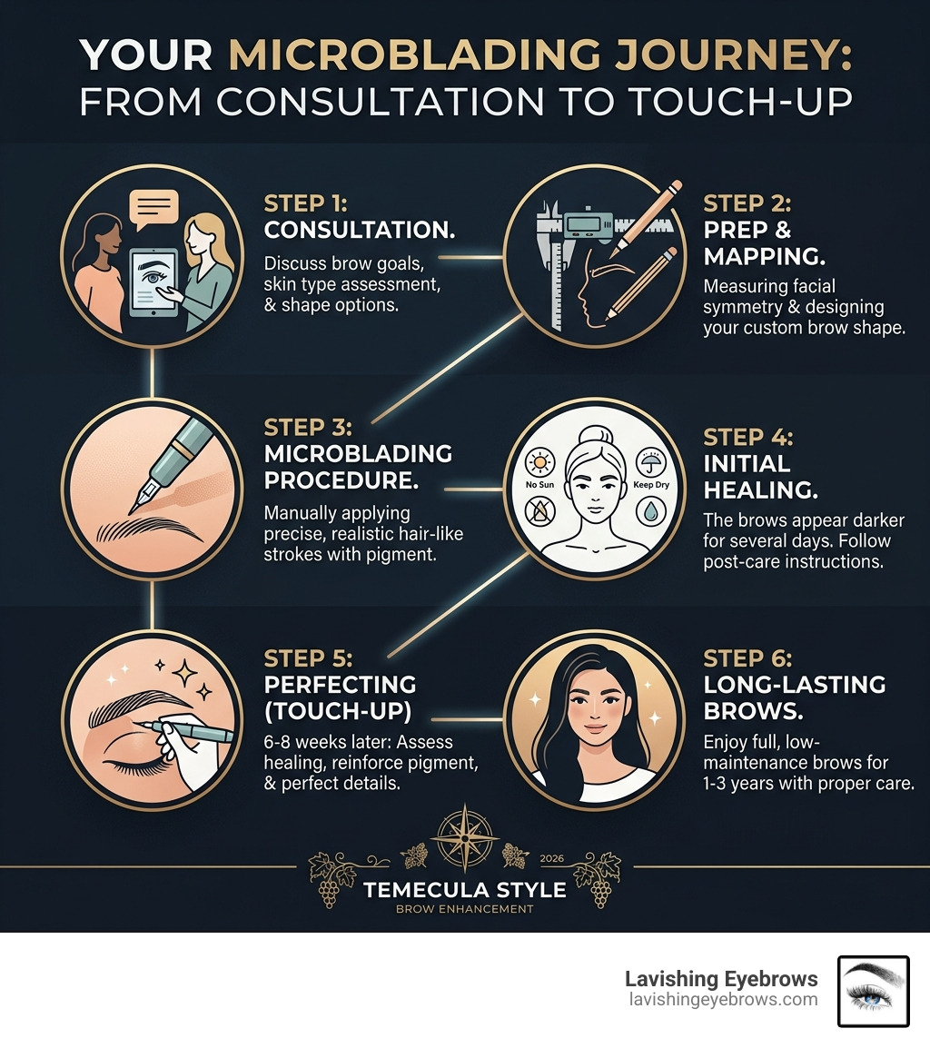 Microblading process steps from consultation to touch-up infographic - microblading Temecula infographic 