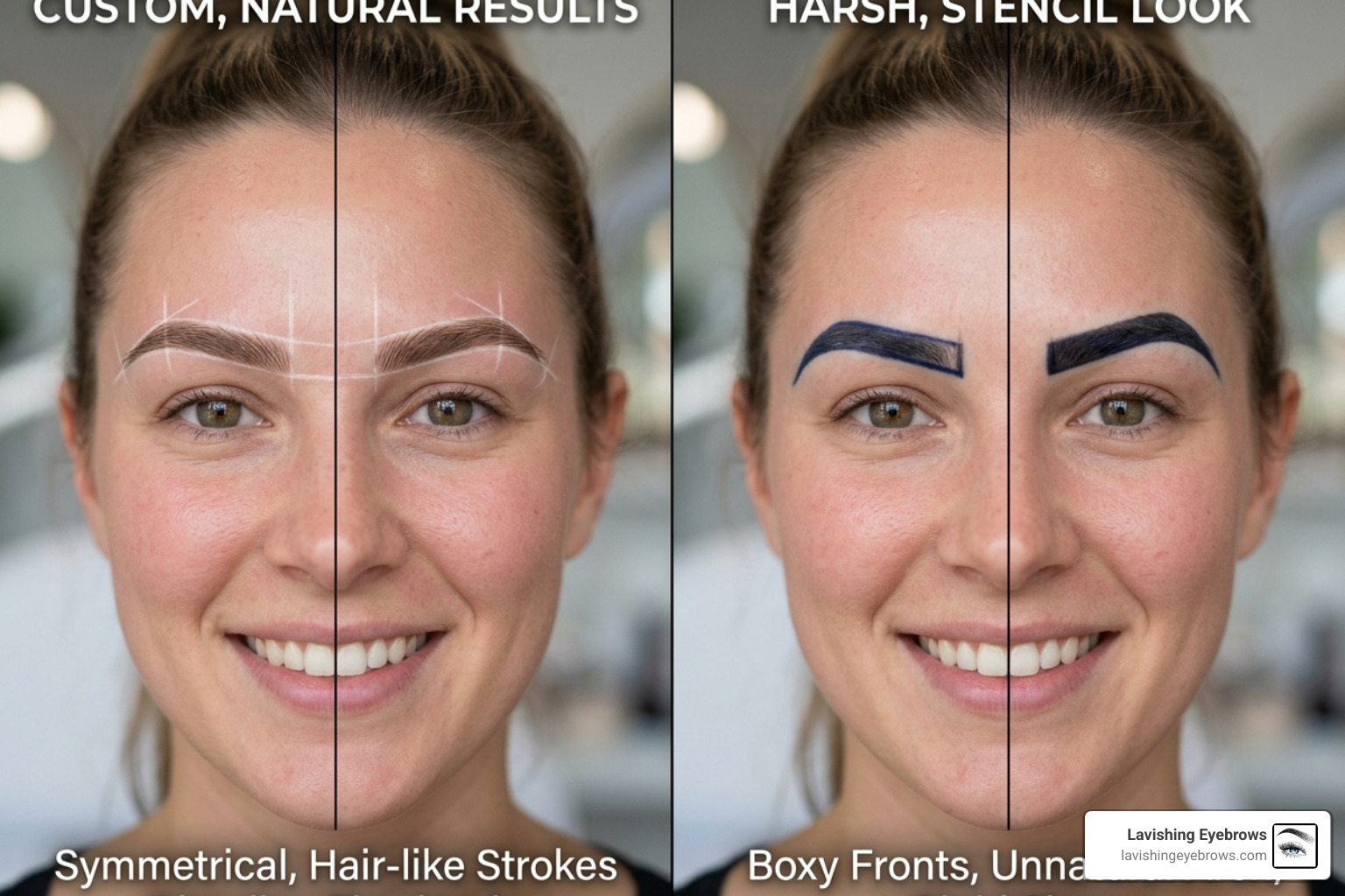 custom brow mapping showing symmetry vs stencil work - good vs bad microblading