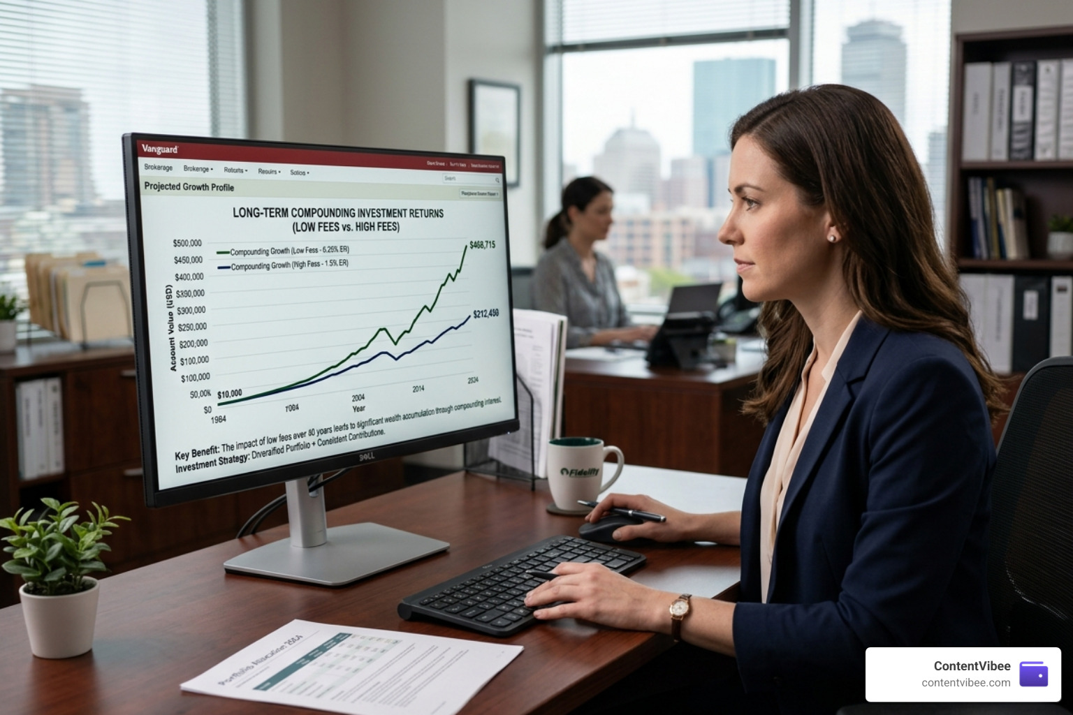 Financial growth charts showing long term compounding with low fees - Wealthfront Investment Fees Robo Advisor Cost and