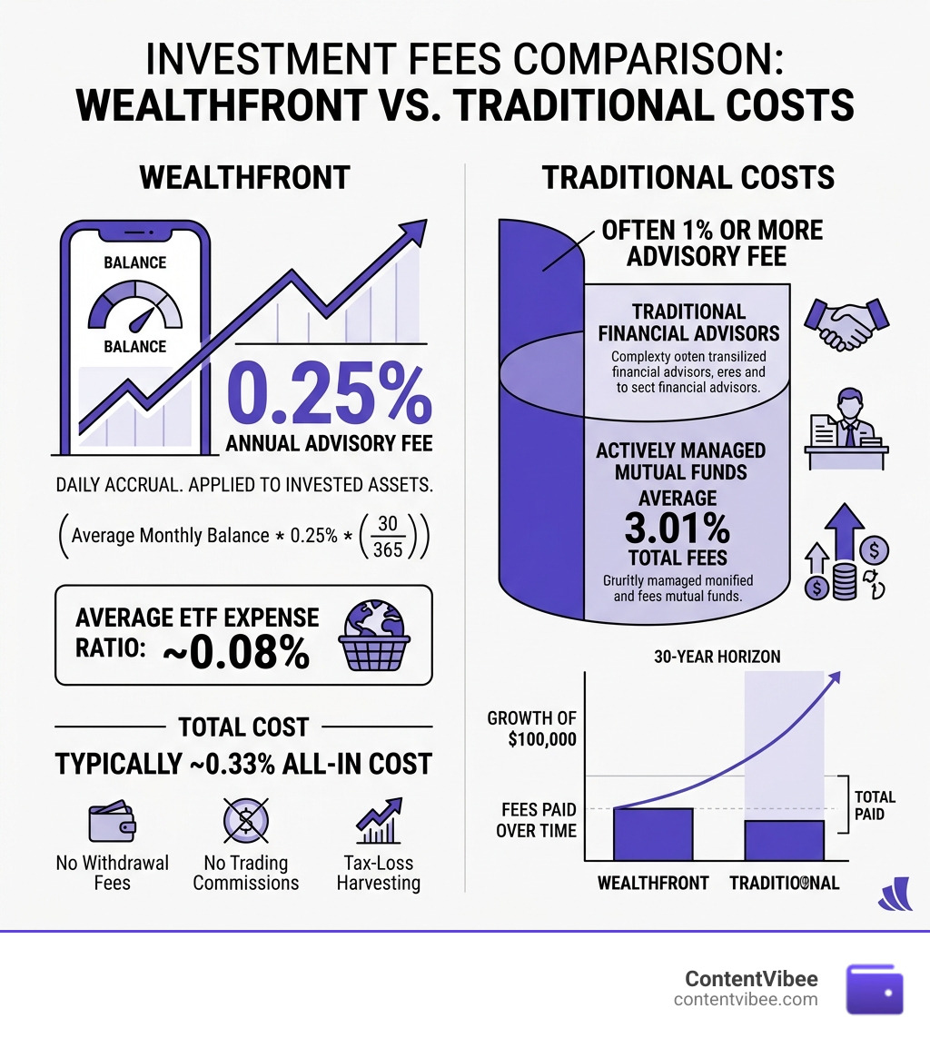 Wealthfront 0.25% advisory fee vs traditional advisor fees and mutual fund costs comparison infographic - Wealthfront